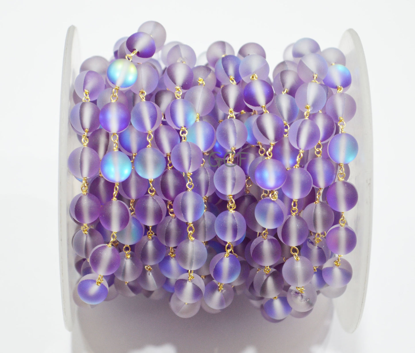 Amethyst Moonstone Doublet Hydro Glass Smooth Rosary Chain , Amethyst Moonstone Doublet Round Shape Wire Wrapped Chain , 8 mm , RB-7108