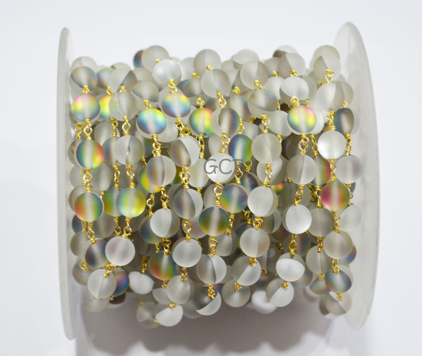 White And Grey Doublet Hydro Glass Smooth Rosary Chain , White And Grey Doublet Hydro Glass Round Shape Wire Wrapped Chain , 8 mm ,RB-7109