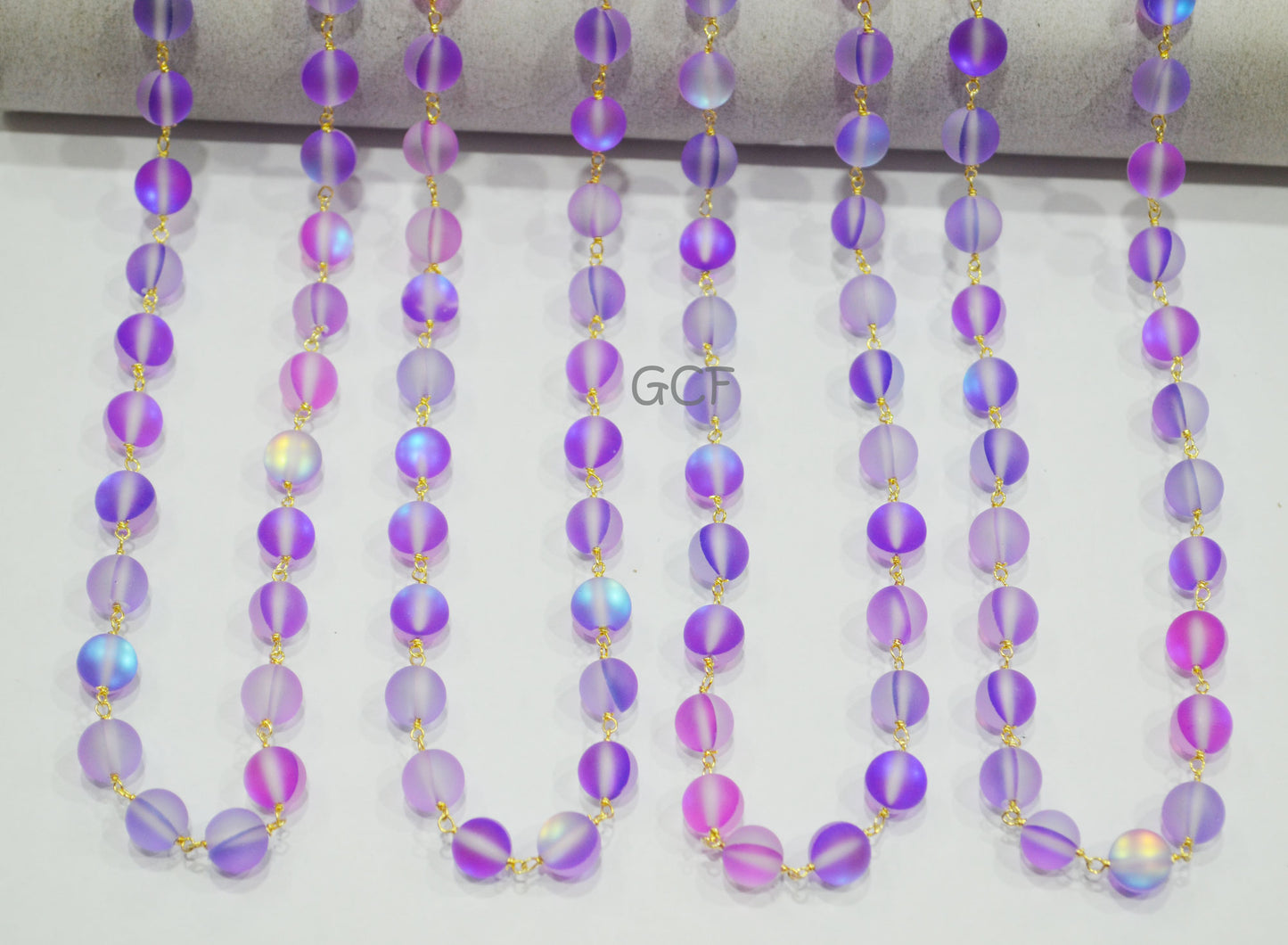 Purple Moonstone Doublet Hydro Glass Smooth Rosary Chain , Purple Moonstone Doublet Round Shape Wire Wrapped Chain , 8 mm , RB-7110