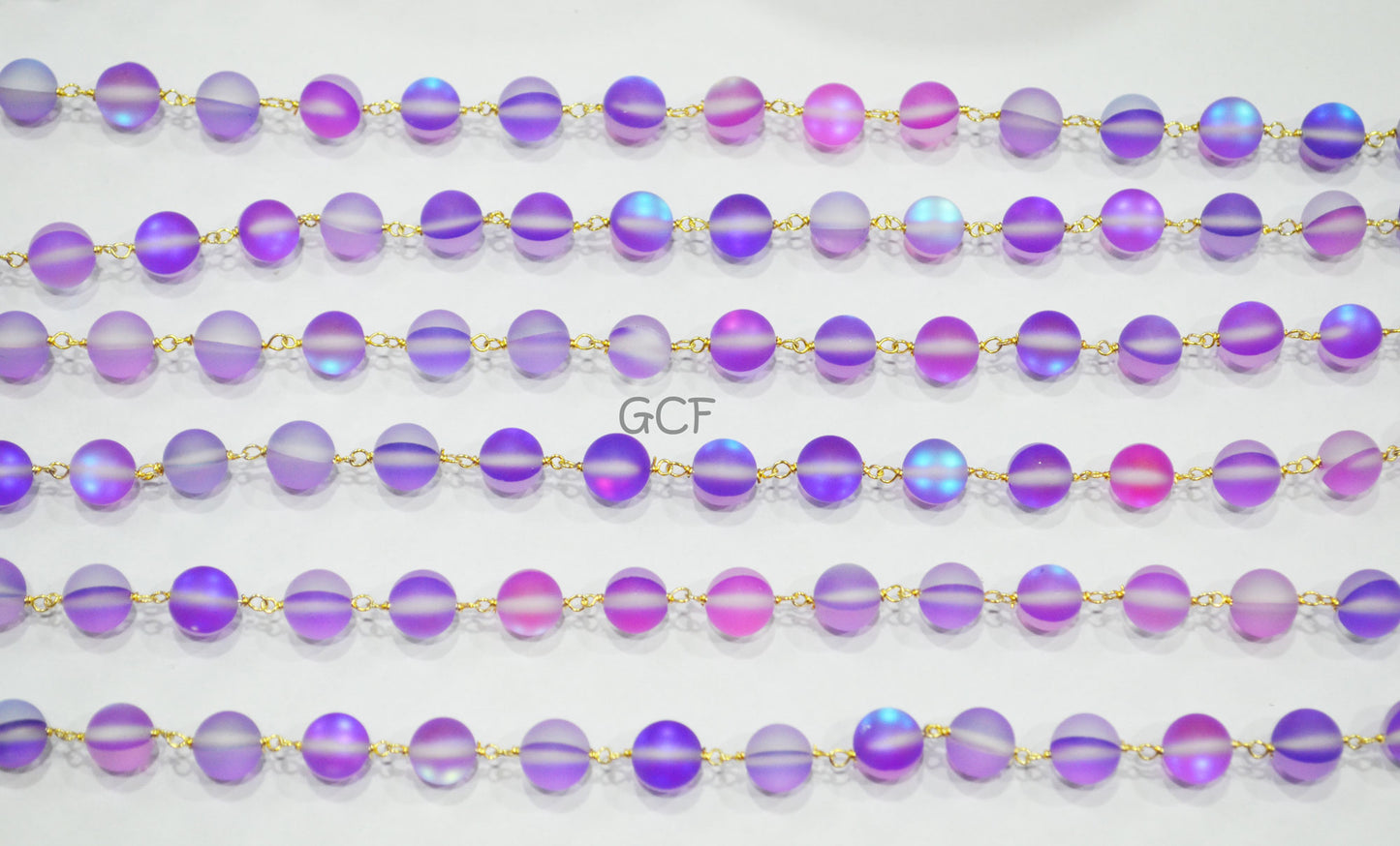 Purple Moonstone Doublet Hydro Glass Smooth Rosary Chain , Purple Moonstone Doublet Round Shape Wire Wrapped Chain , 8 mm , RB-7110