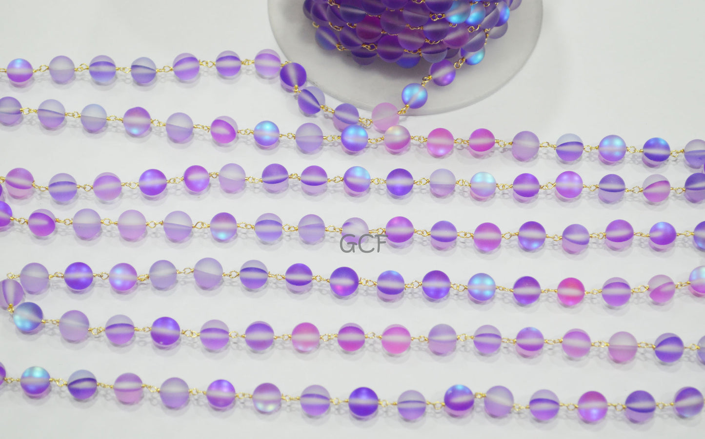 Purple Moonstone Doublet Hydro Glass Smooth Rosary Chain , Purple Moonstone Doublet Round Shape Wire Wrapped Chain , 8 mm , RB-7110