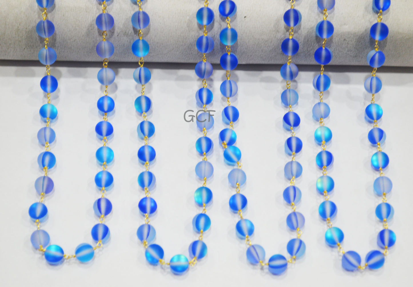 Royal Blue Doublet Hydro Glass Smooth Rosary Beaded Chain , Royal Blue Doublet Hydro Glass Round Shape Wire Wrapped Chain , 8 mm , RB-7112