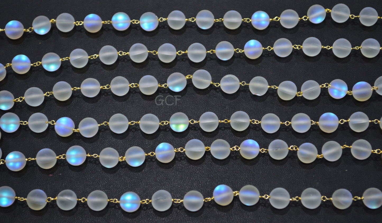 White Moonstone Doublet Hydro Glass Smooth Rosary Beaded Chain , White Doublet Hydro Glass Round Shape Wire Wrapped Chain , 8 mm , RB-7113