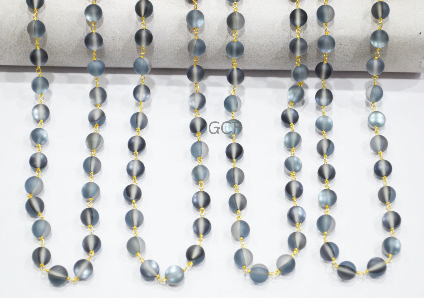Black Moonstone Doublet Hydro Glass Smooth Rosary Chain ,Black Moonstone Doublet Hydro Glass Round Shape Wire Wrapped Chain ,8 mm ,RB-7114