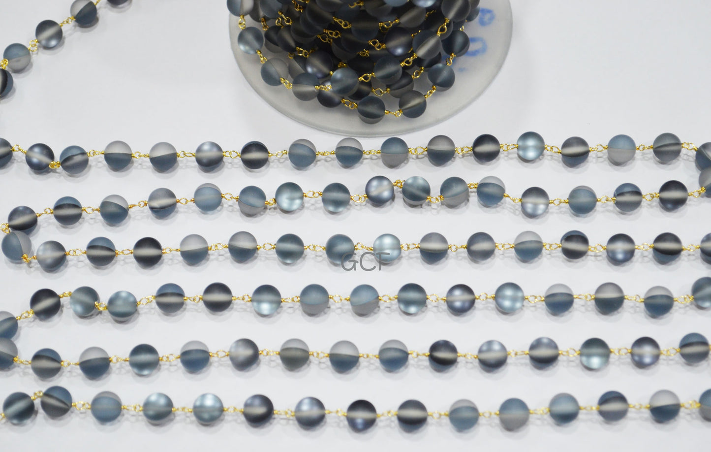 Black Moonstone Doublet Hydro Glass Smooth Rosary Chain ,Black Moonstone Doublet Hydro Glass Round Shape Wire Wrapped Chain ,8 mm ,RB-7114