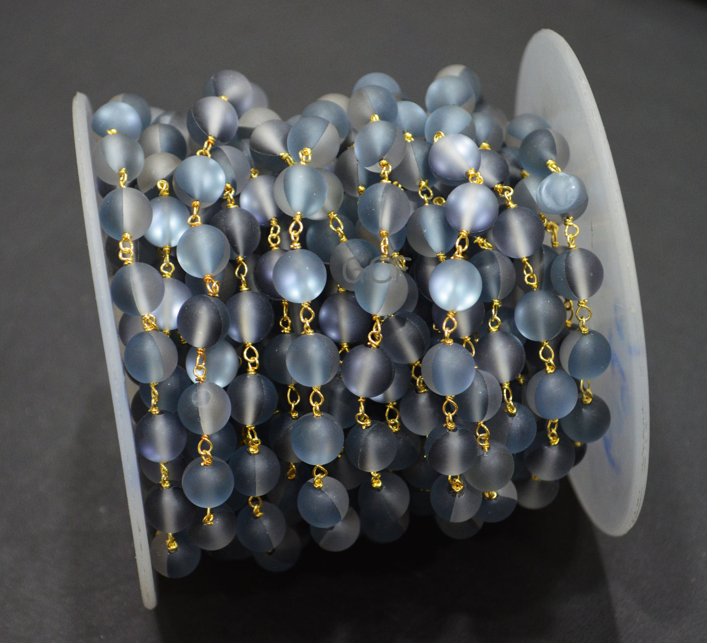 Black Moonstone Doublet Hydro Glass Smooth Rosary Chain ,Black Moonstone Doublet Hydro Glass Round Shape Wire Wrapped Chain ,8 mm ,RB-7114