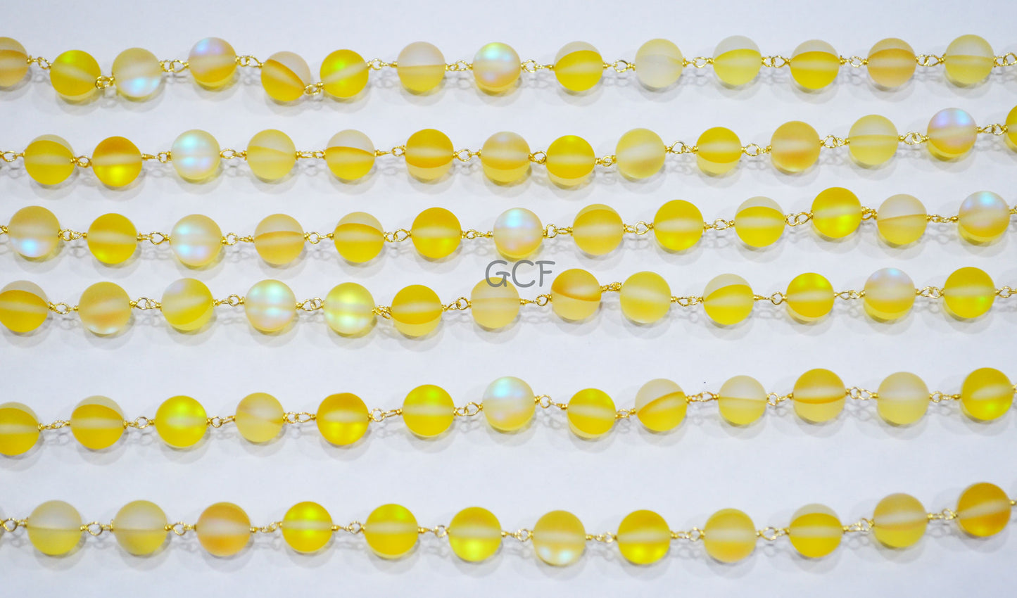 Yellow Doublet Hydro Glass Smooth Rosary Beaded Chain , Yellow Doublet Hydro Glass Round Shape Wire Wrapped Chain , 8 mm , RB-7115
