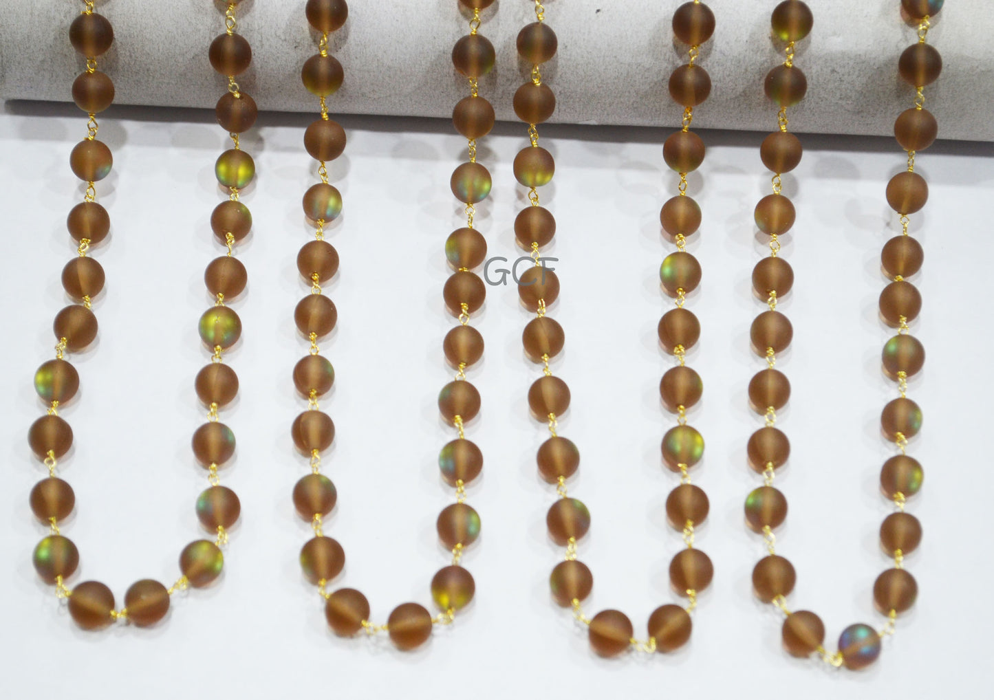 Brown Doublet Hydro Glass Smooth Rosary Beaded Chain , Brown Doublet Hydro Glass Round Shape Wire Wrapped Chain , 8 mm , RB-7117