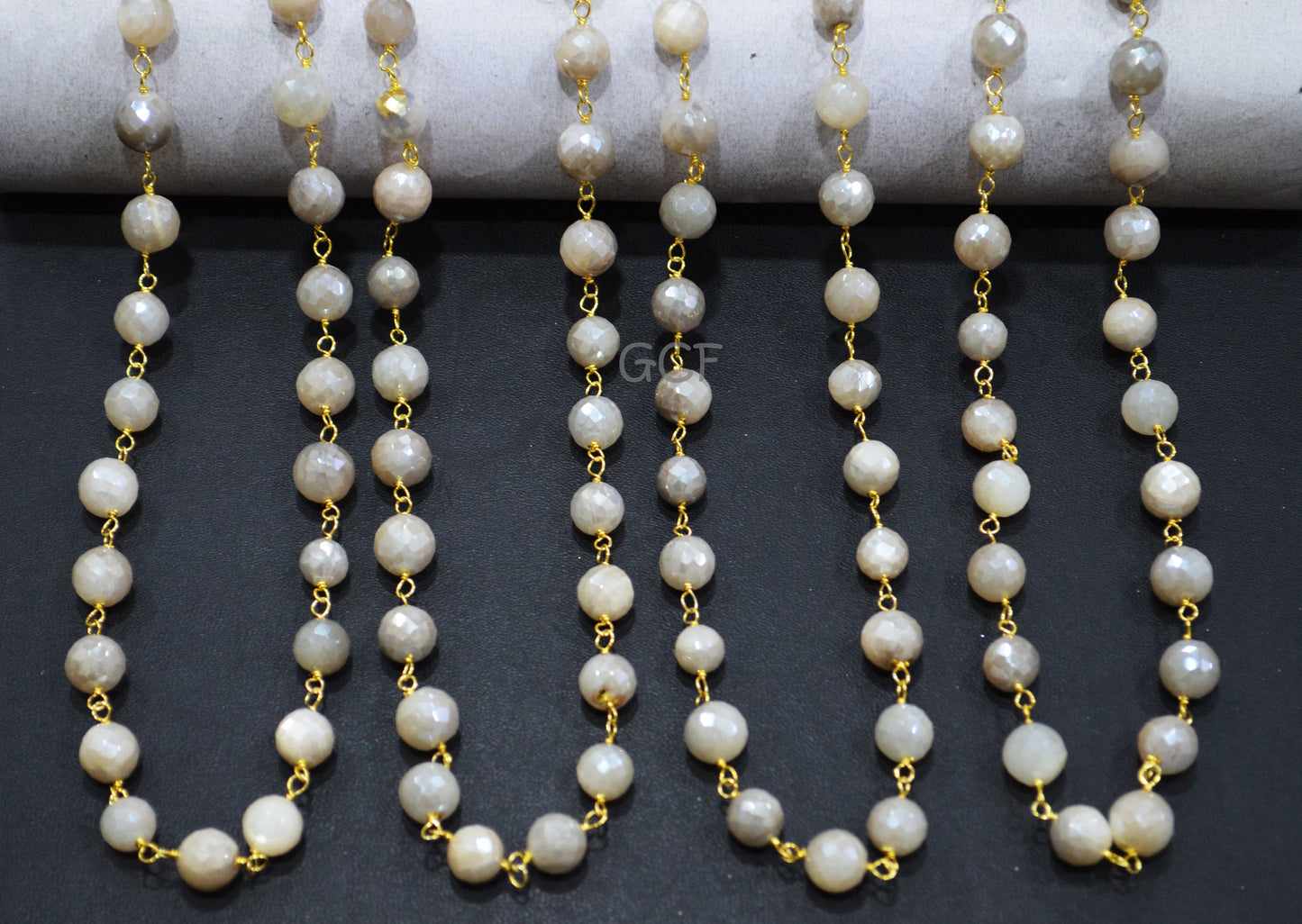 Mystic Ceylon Moonstone Faceted Round Shape Rosary Beaded Chain , Mystic Ceylon Moonstone Wire Wrapped Chain , 7 - 9 mm , RB-7118
