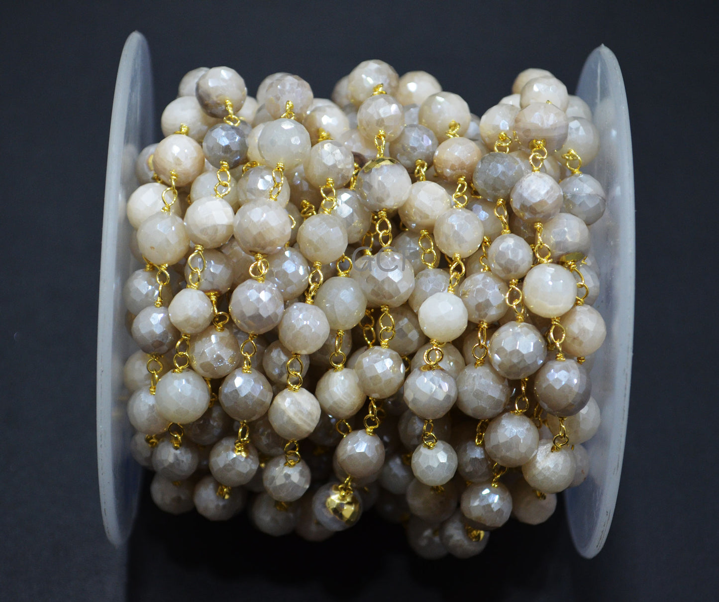 Mystic Ceylon Moonstone Faceted Round Shape Rosary Beaded Chain , Mystic Ceylon Moonstone Wire Wrapped Chain , 7 - 9 mm , RB-7118