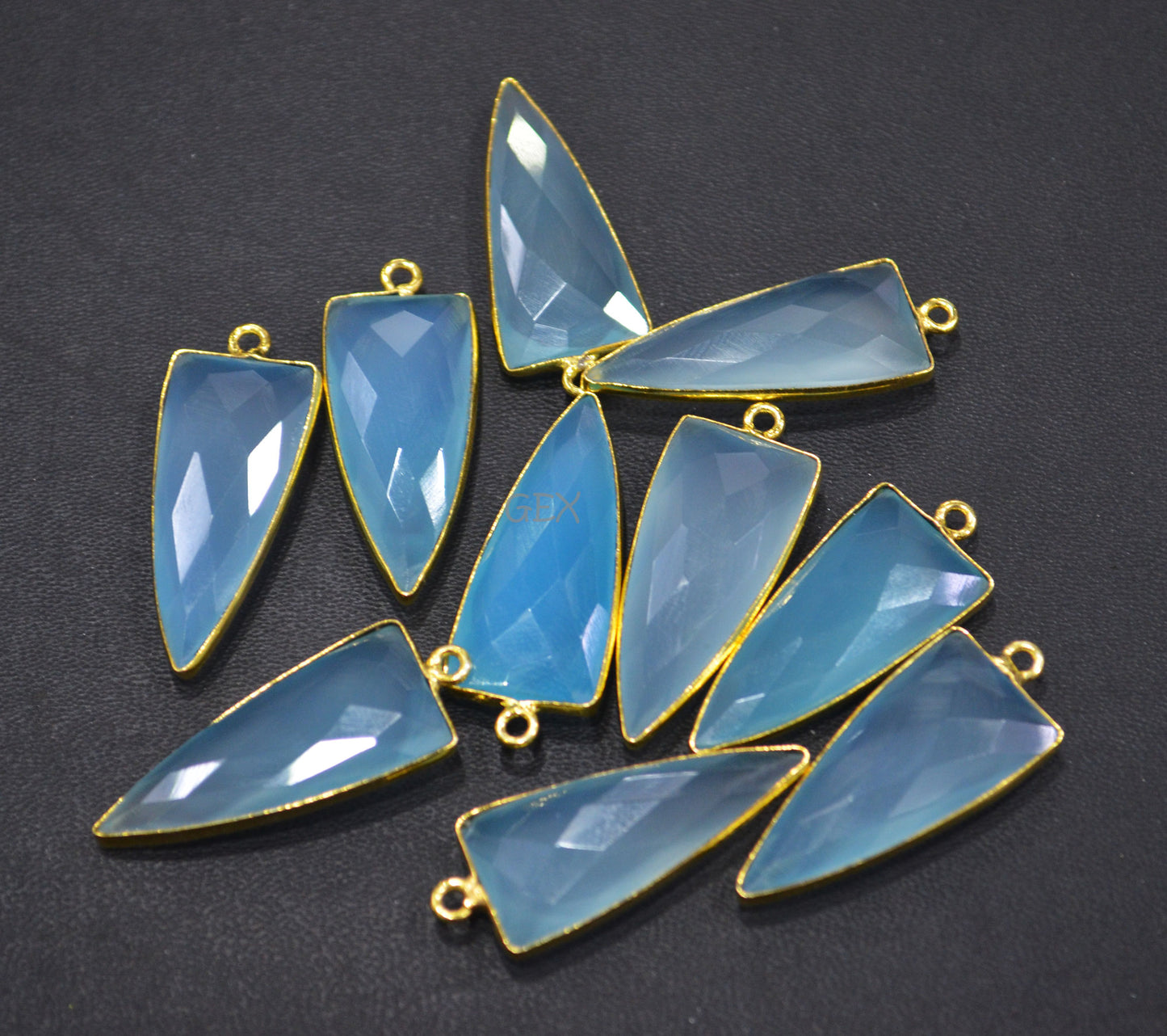 Aqua Chalcedony Faceted Arrowhead Shape Connector , Sold By Piece , 13x29 mm , RB-7128