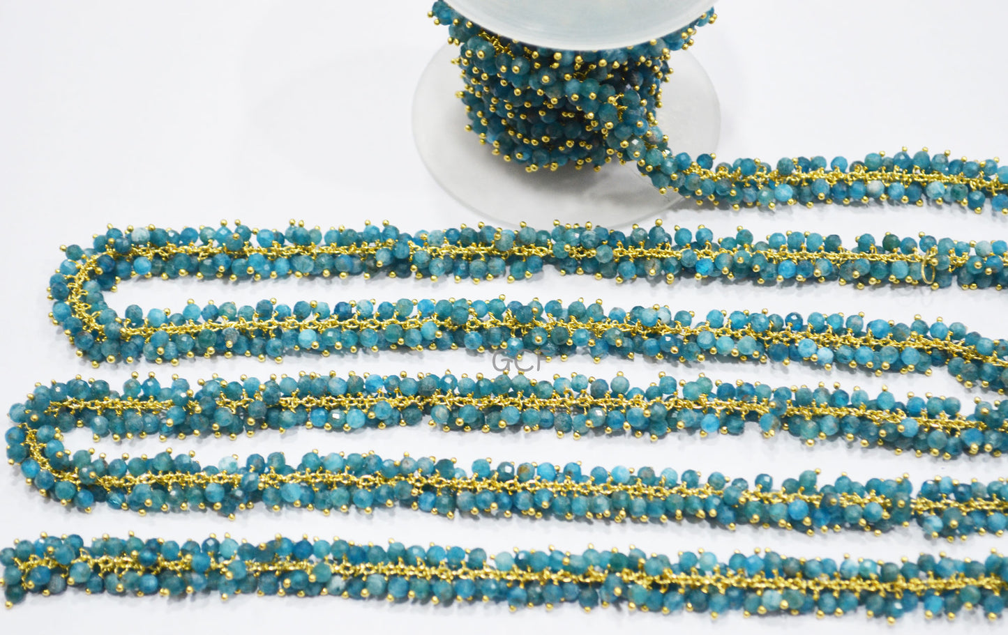 Natural Blue Neon Apatite Faceted Round Shape Angoori Cluster Chain , Natural Blue Neon Apatite Round Shape Grape Chain , 4 mm , RB-7132