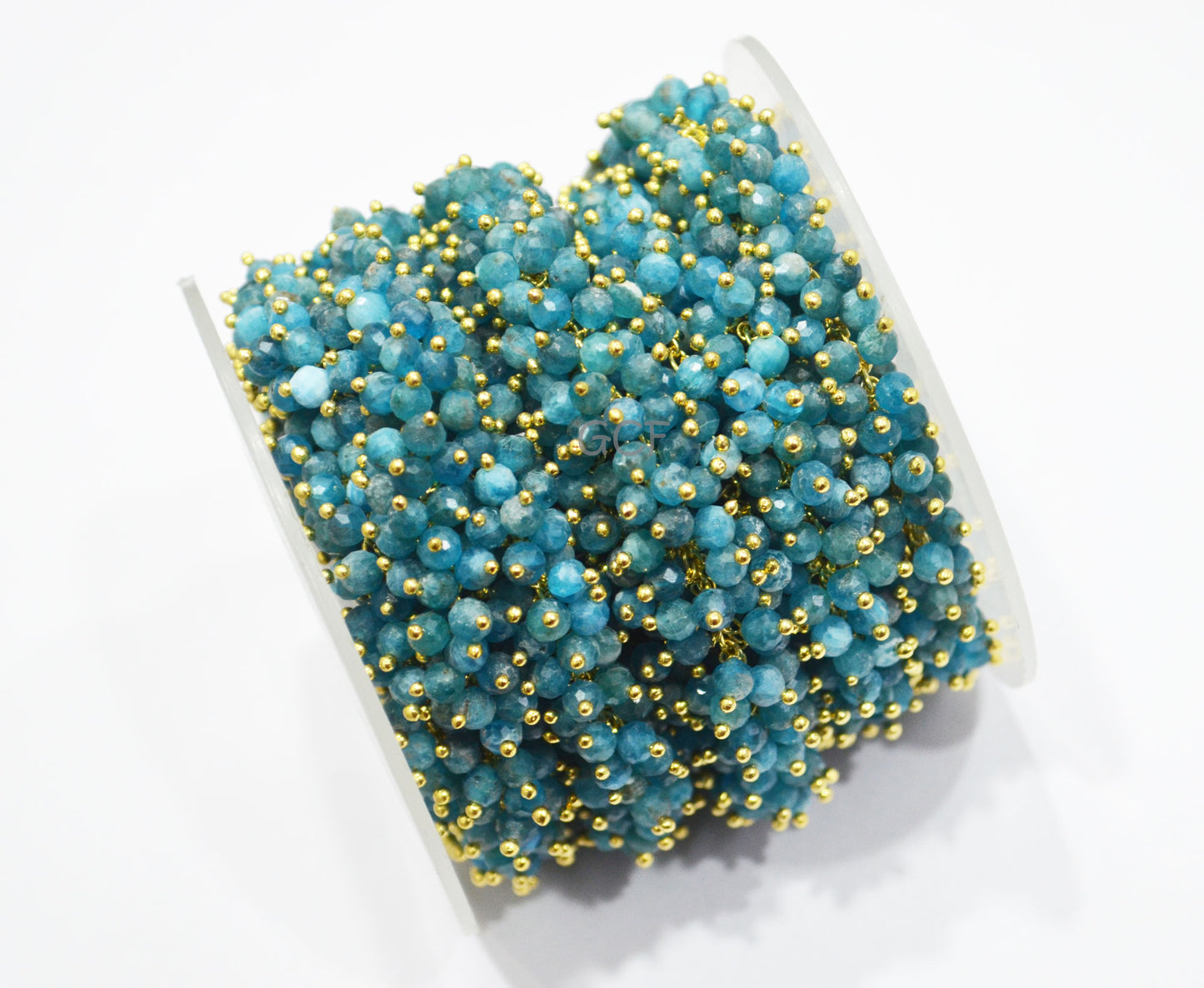 Natural Blue Neon Apatite Faceted Round Shape Angoori Cluster Chain , Natural Blue Neon Apatite Round Shape Grape Chain , 4 mm , RB-7132