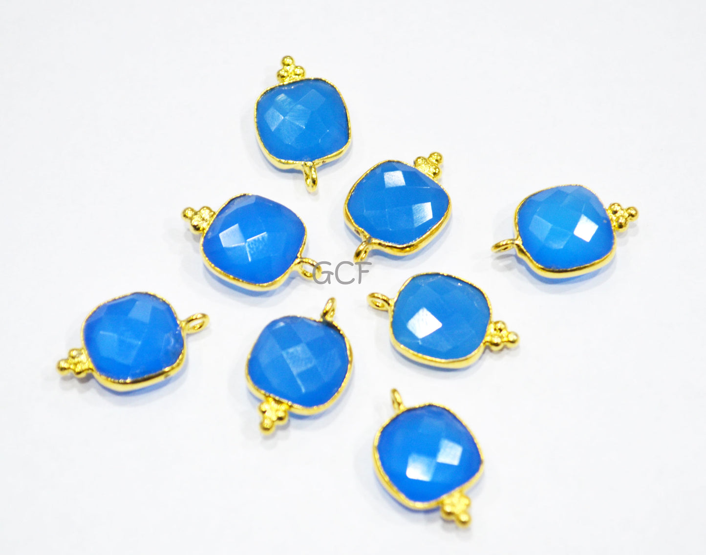 Blue Chalcedony Faceted Cushion Shape Connector , Blue Chalcedony Cushion Shape Single Bail Connector , Sold By Piece , 12 - 13 mm , RB-7139