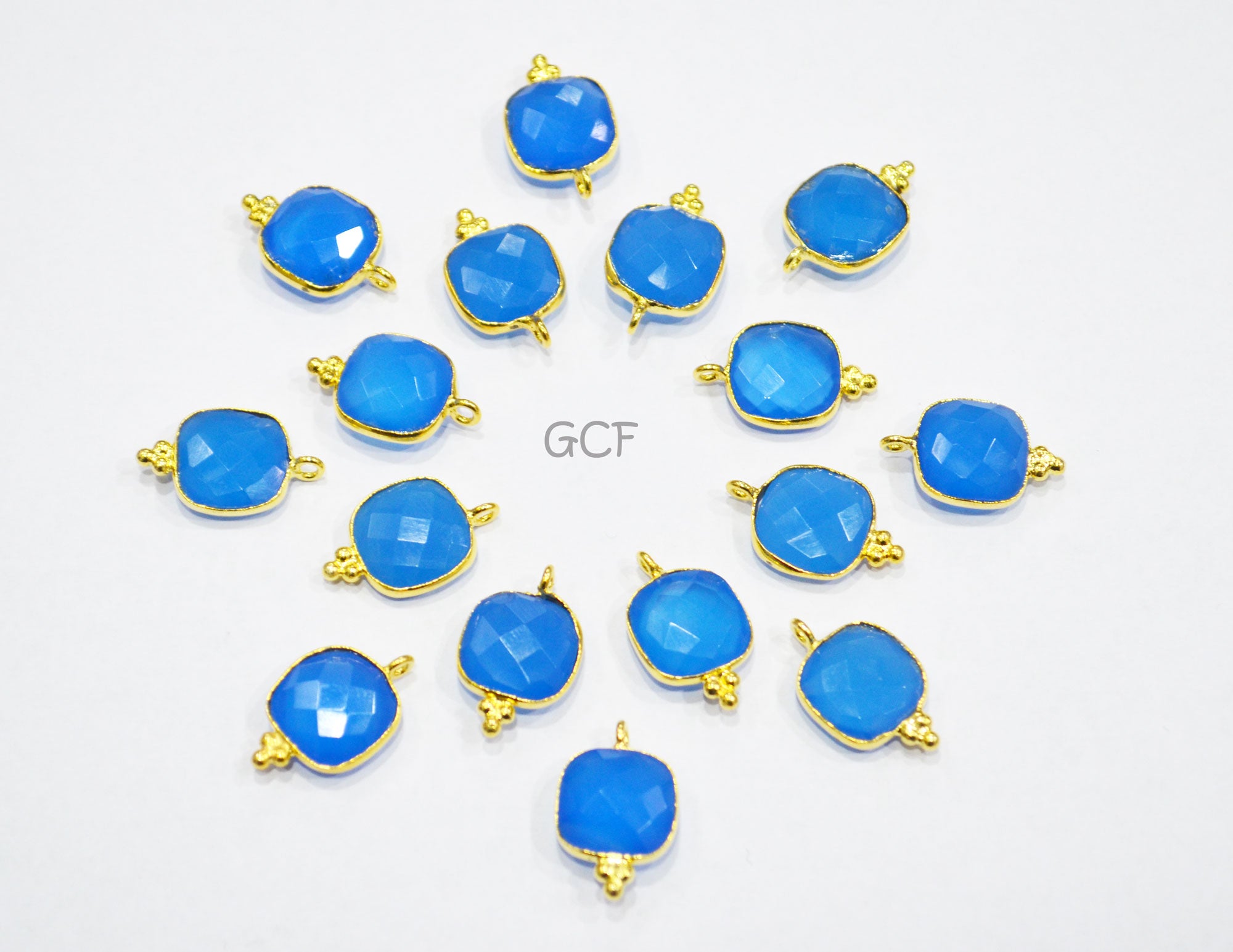 Blue Chalcedony Faceted Cushion Shape Connector , Blue Chalcedony Cushion Shape Single Bail Connector , Sold By Piece , 12 - 13 mm , RB-7139
