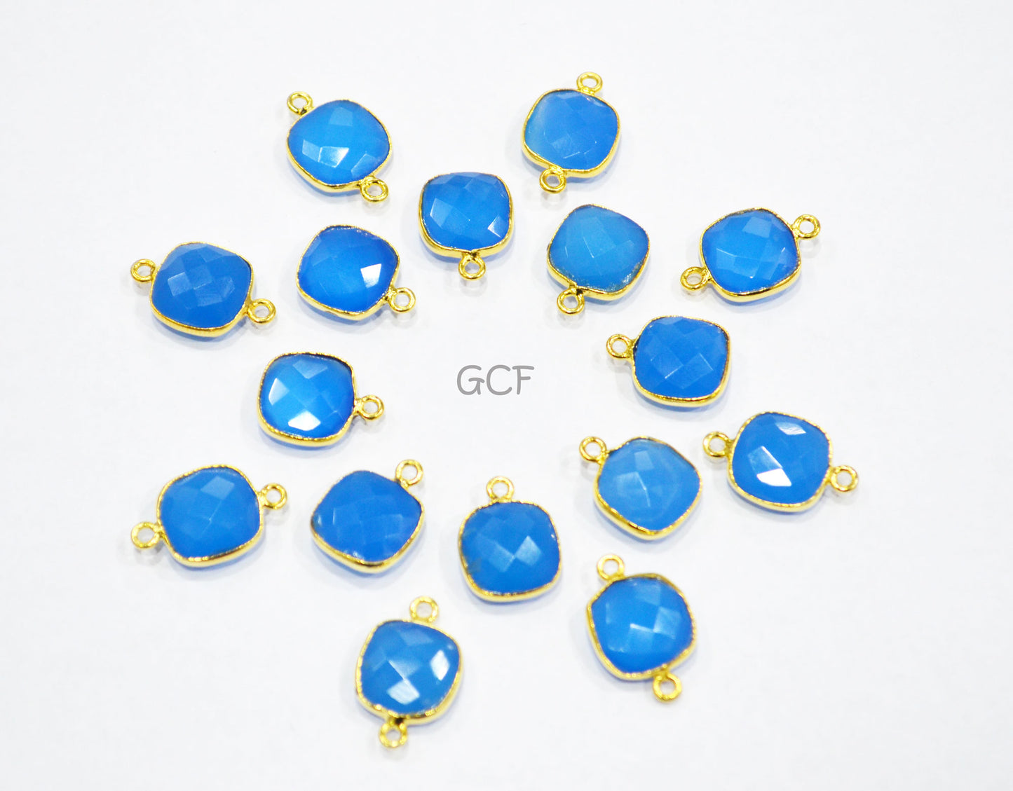 Blue Chalcedony Faceted Cushion Shape Double Bail Connector , Blue Chalcedony Cushion Single Bail Connector , Sold By Piece , 12 mm ,RB-7141