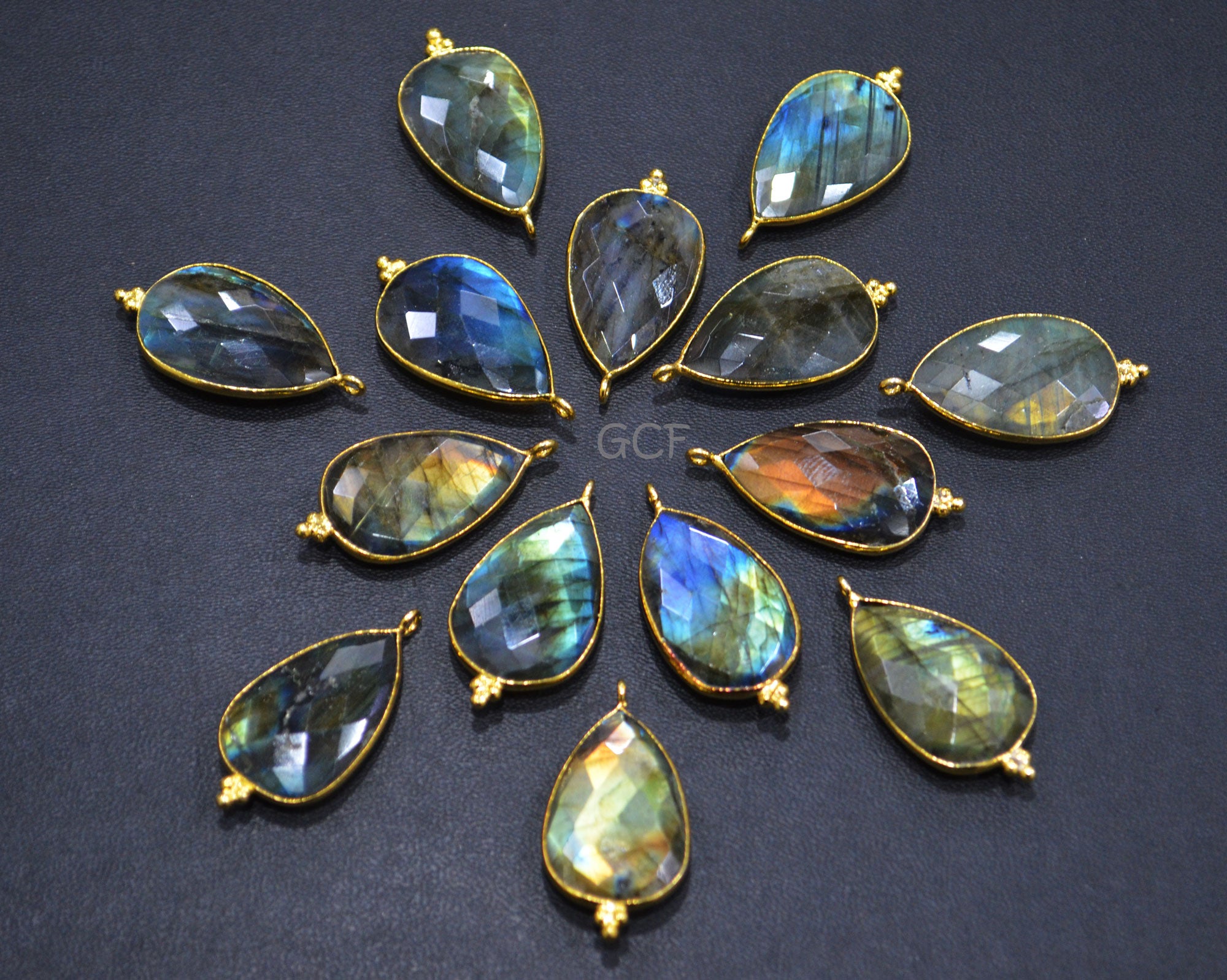Flashy Labradorite Faceted Pear Shape Connector , Labradorite Single Bail Bezel Connector , Sold By Piece , 18x25 mm , RB-7142