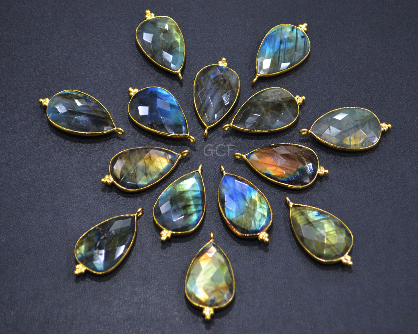 Flashy Labradorite Faceted Pear Shape Connector , Labradorite Single Bail Bezel Connector , Sold By Piece , 18x25 mm , RB-7142
