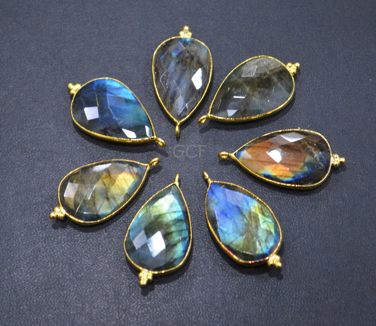 Flashy Labradorite Faceted Pear Shape Connector , Labradorite Single Bail Bezel Connector , Sold By Piece , 18x25 mm , RB-7142