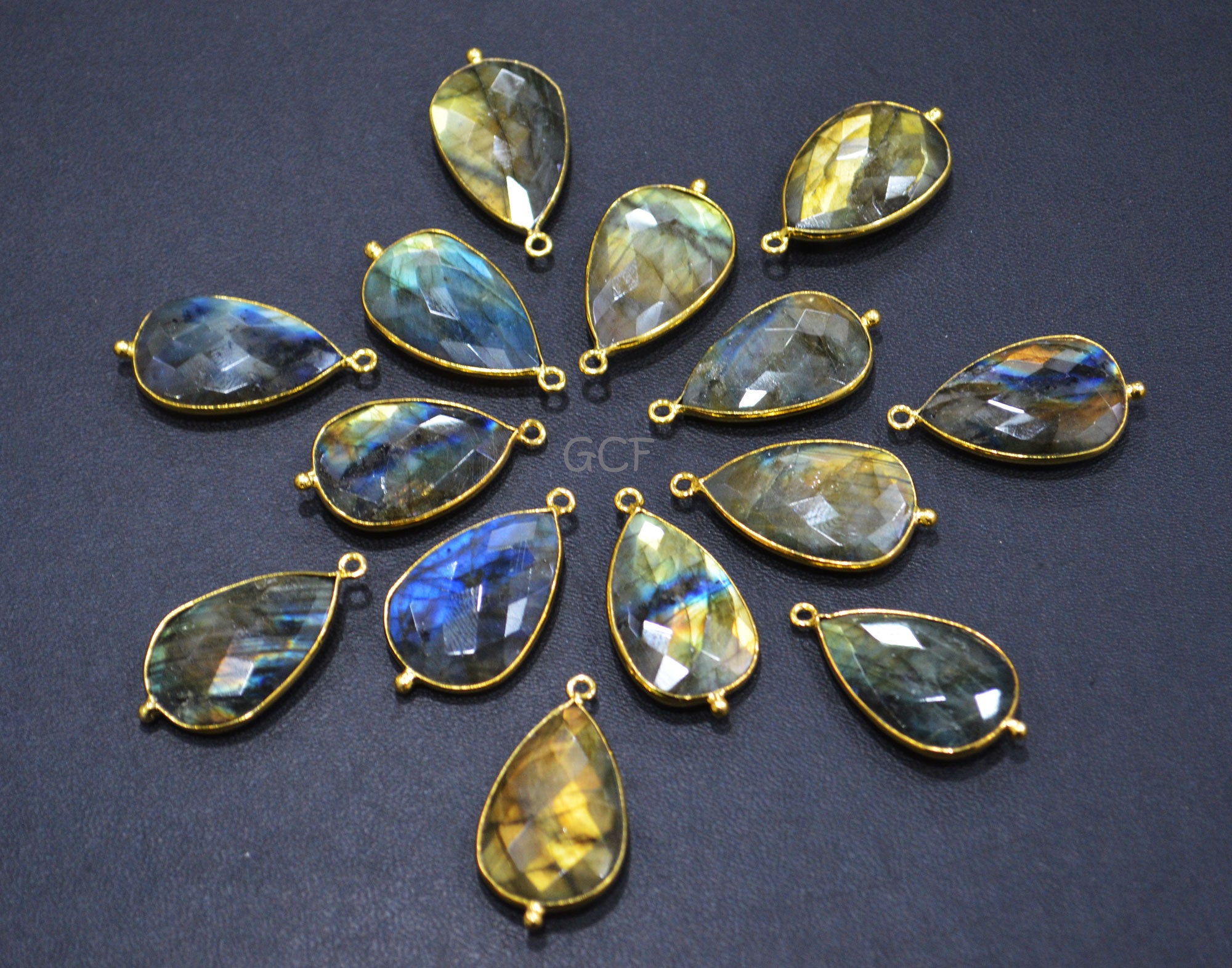 Flashy Labradorite Faceted Pear Shape Connector , Labradorite Single Bail Bezel Connector , Sold By Piece , 18x25 mm , RB-7144