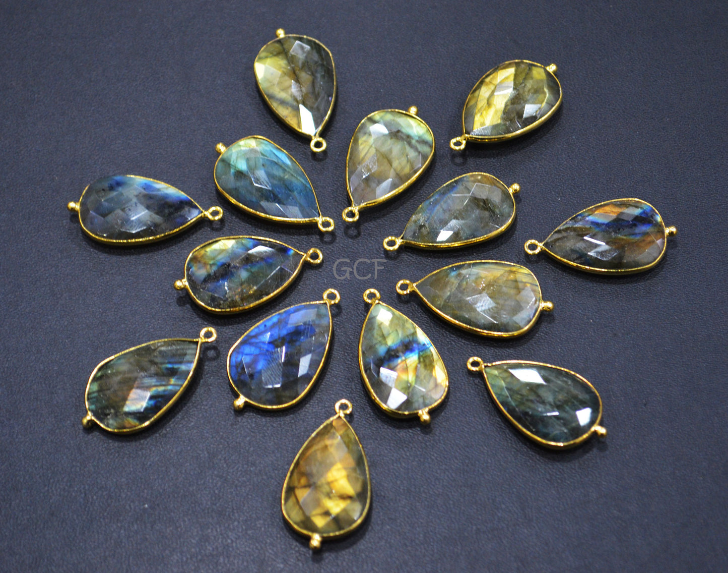 Flashy Labradorite Faceted Pear Shape Connector , Labradorite Single Bail Bezel Connector , Sold By Piece , 18x25 mm , RB-7144