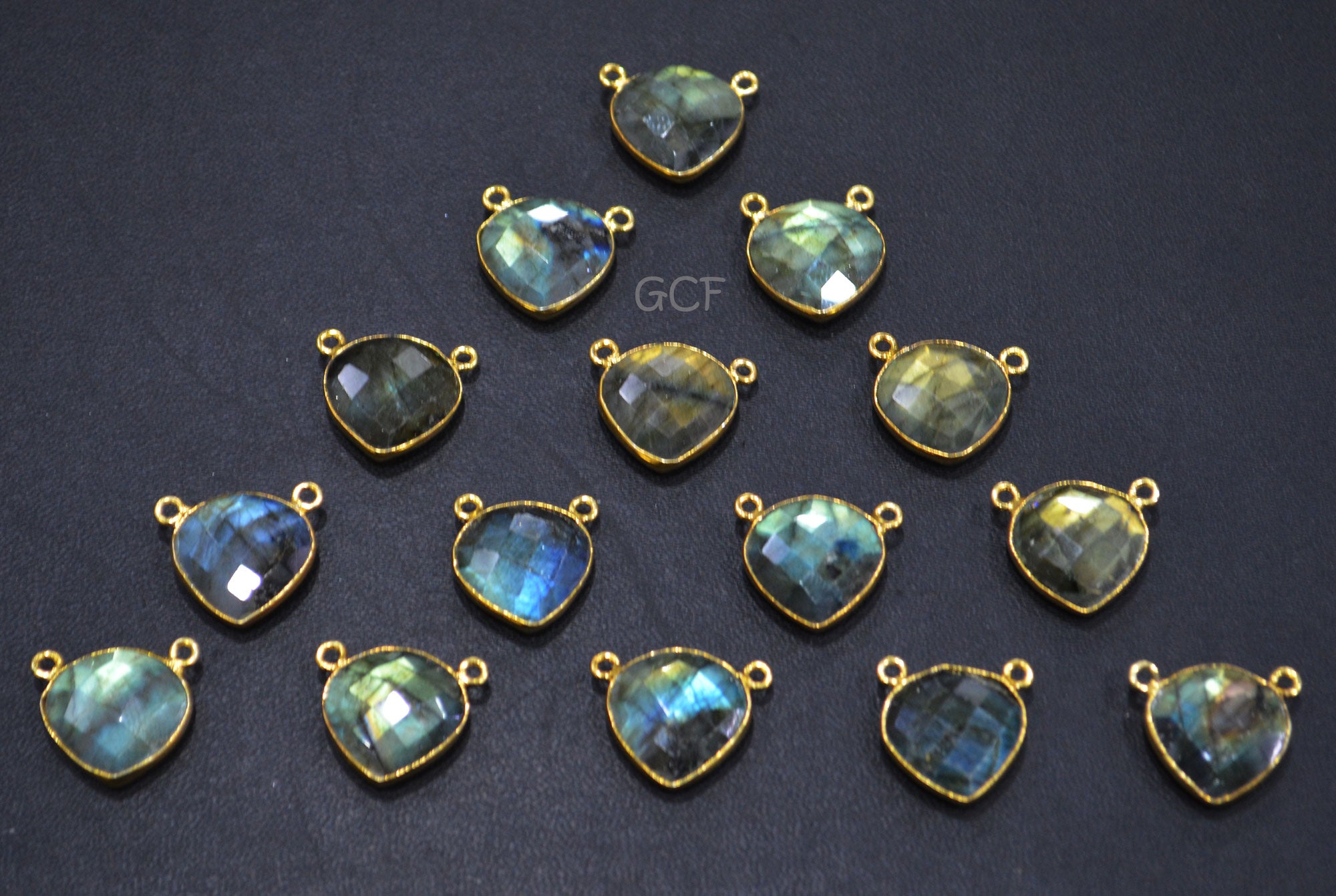 Labradorite Faceted Heart Shape Connector , Labradorite Heart Shape Double Bail Bezel Connector , Sold By Piece , 16 mm , RB-7145