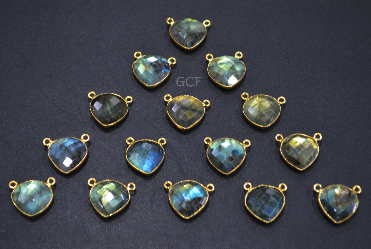 Labradorite Faceted Heart Shape Connector , Labradorite Heart Shape Double Bail Bezel Connector , Sold By Piece , 16 mm , RB-7145