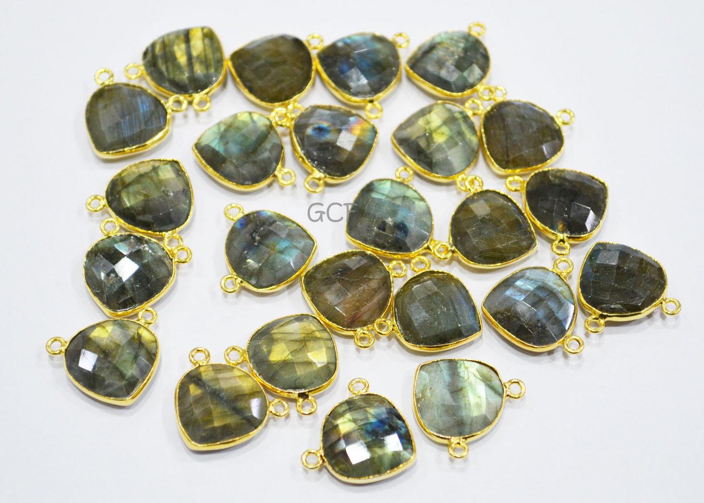 Labradorite Faceted Heart Shape Connector , Labradorite Heart Shape Double Bail Bezel Connector , Sold By Piece , 16 mm , RB-7145