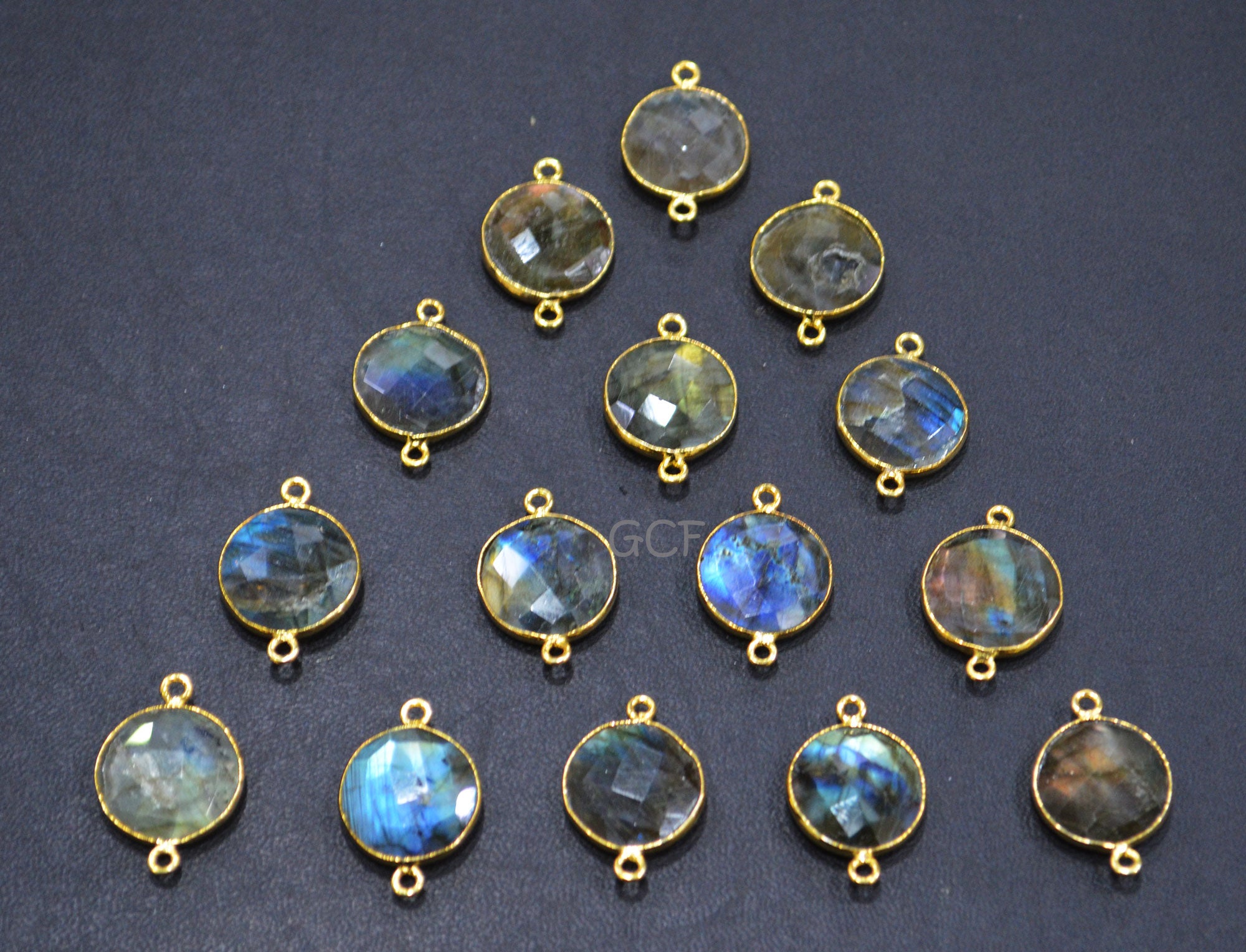 Flashy Labradorite Faceted Coin Shape Connector , Labradorite Double Bail Bezel Connector , Sold By Piece , 16 mm , RB-7146