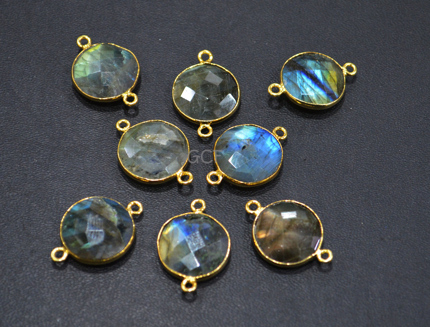 Flashy Labradorite Faceted Coin Shape Connector , Labradorite Double Bail Bezel Connector , Sold By Piece , 16 mm , RB-7146