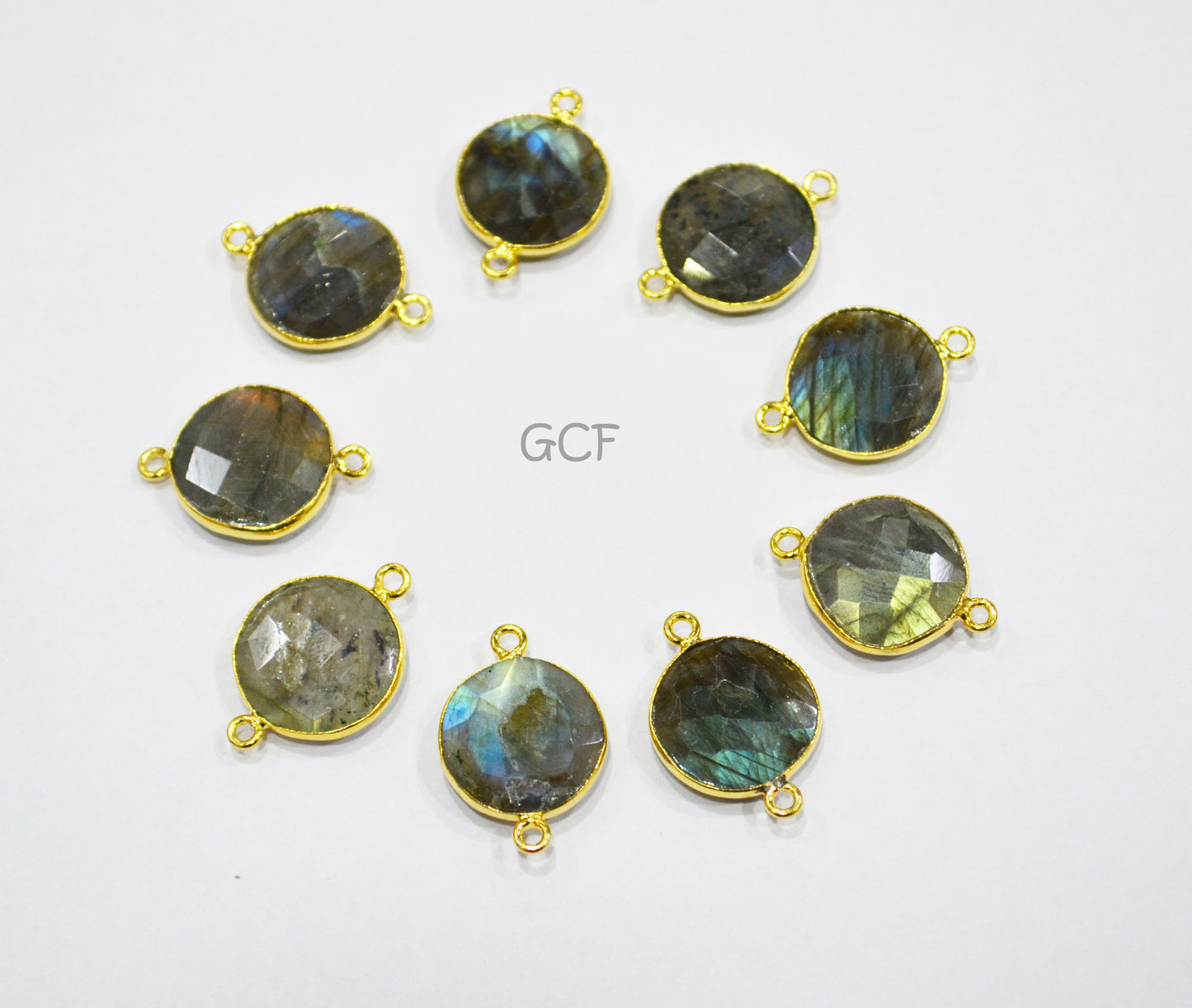 Flashy Labradorite Faceted Coin Shape Connector , Labradorite Double Bail Bezel Connector , Sold By Piece , 16 mm , RB-7146