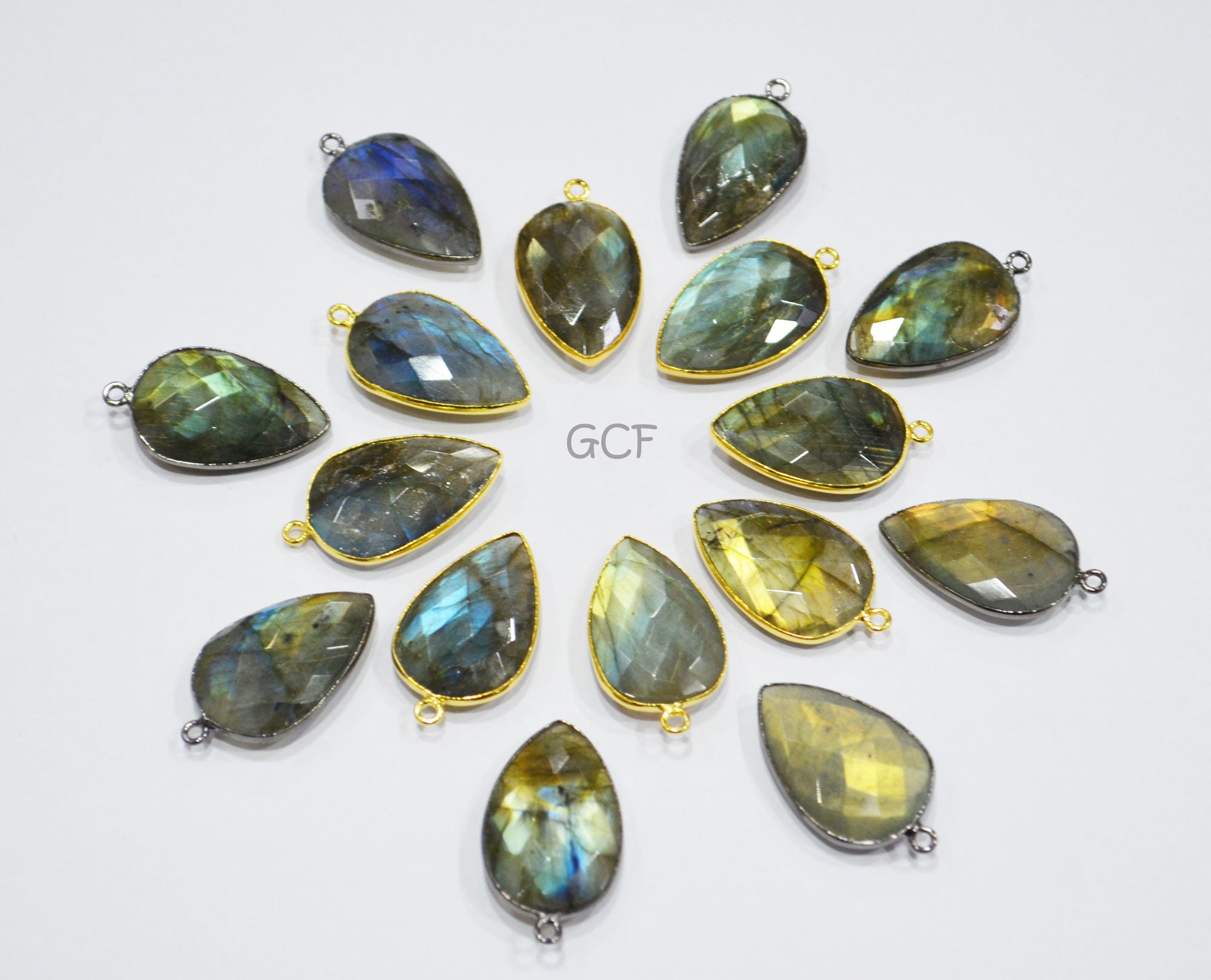 Flashy Labradorite Faceted Pear Shape Connector , Labradorite Single Bail Bezel Connector , Sold By Piece , 18x21 mm , RB-7147