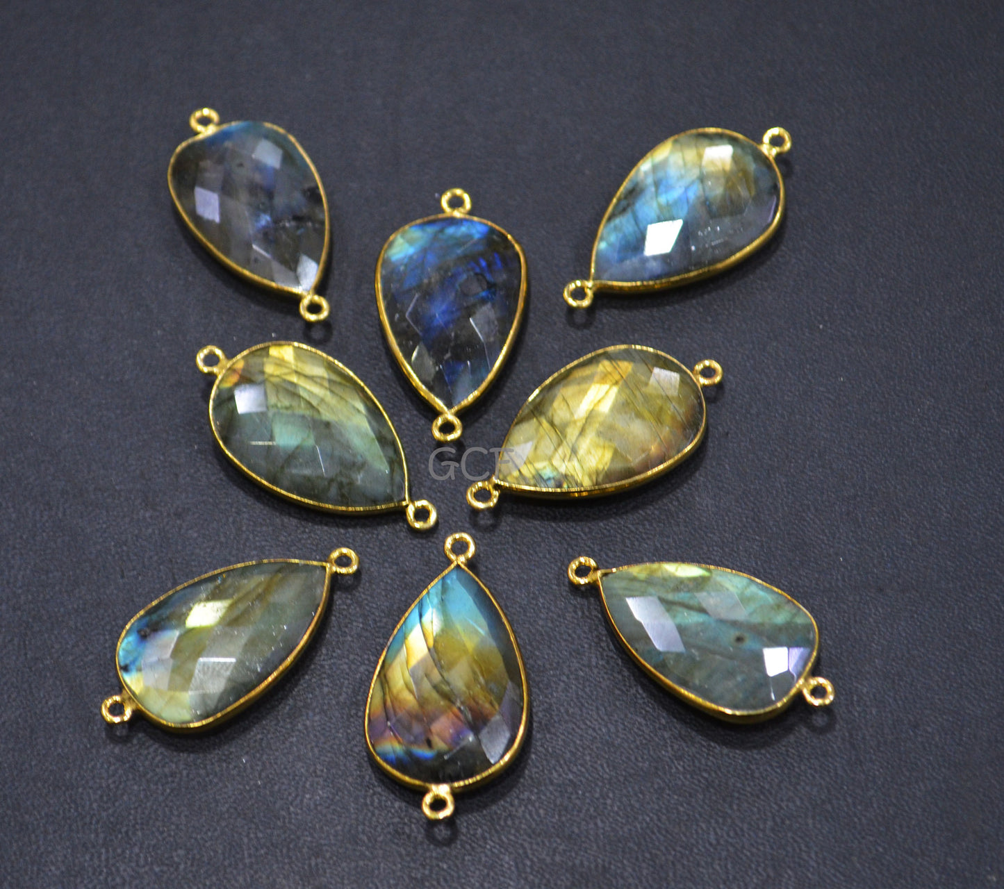 Flashy Labradorite Faceted Pear Shape Double Bail Connector , Labradorite Single Bail Bezel Connector , Sold By Piece , 18x21 mm , RB-7148