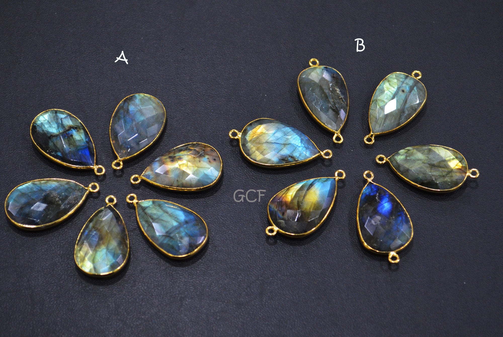 Flashy Labradorite Faceted Pear Shape Double Bail Connector , Labradorite Single Bail Bezel Connector , Sold By Piece , 18x21 mm , RB-7148