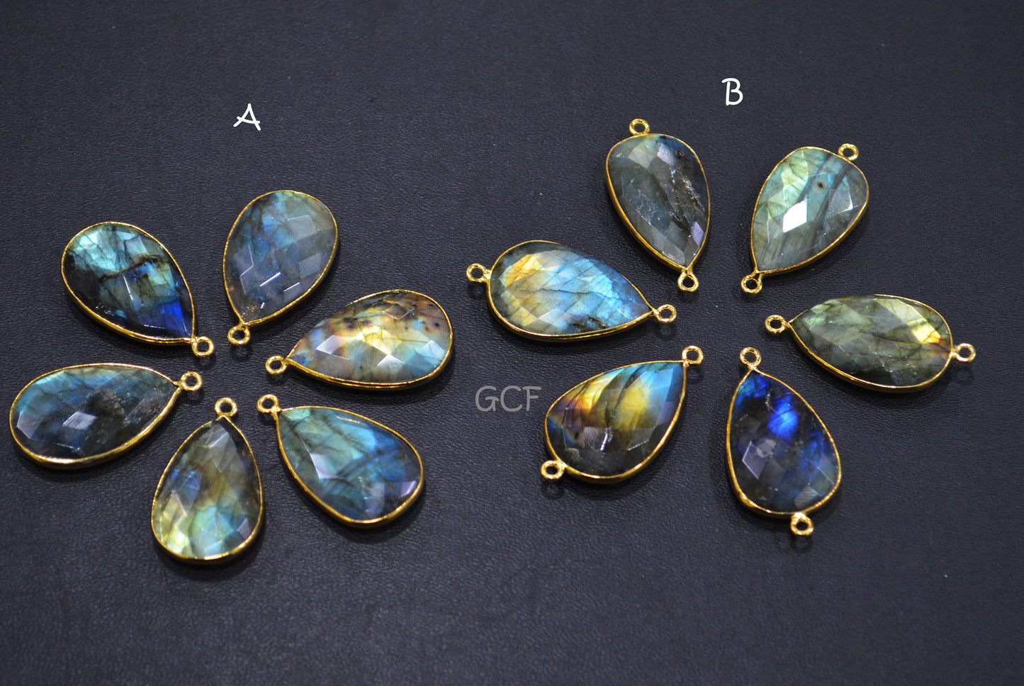 Flashy Labradorite Faceted Pear Shape Double Bail Connector , Labradorite Single Bail Bezel Connector , Sold By Piece , 18x21 mm , RB-7148