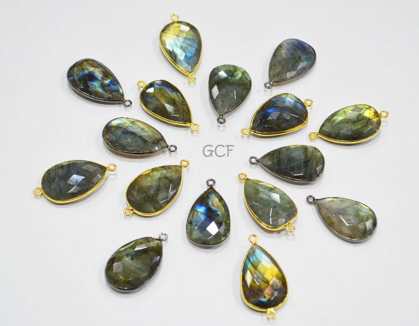 Flashy Labradorite Faceted Pear Shape Double Bail Connector , Labradorite Single Bail Bezel Connector , Sold By Piece , 18x21 mm , RB-7148