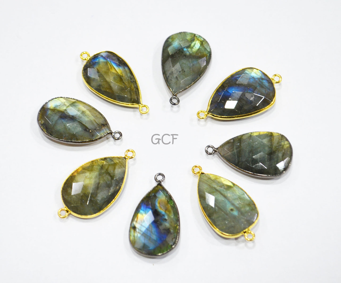 Flashy Labradorite Faceted Pear Shape Double Bail Connector , Labradorite Single Bail Bezel Connector , Sold By Piece , 18x21 mm , RB-7148