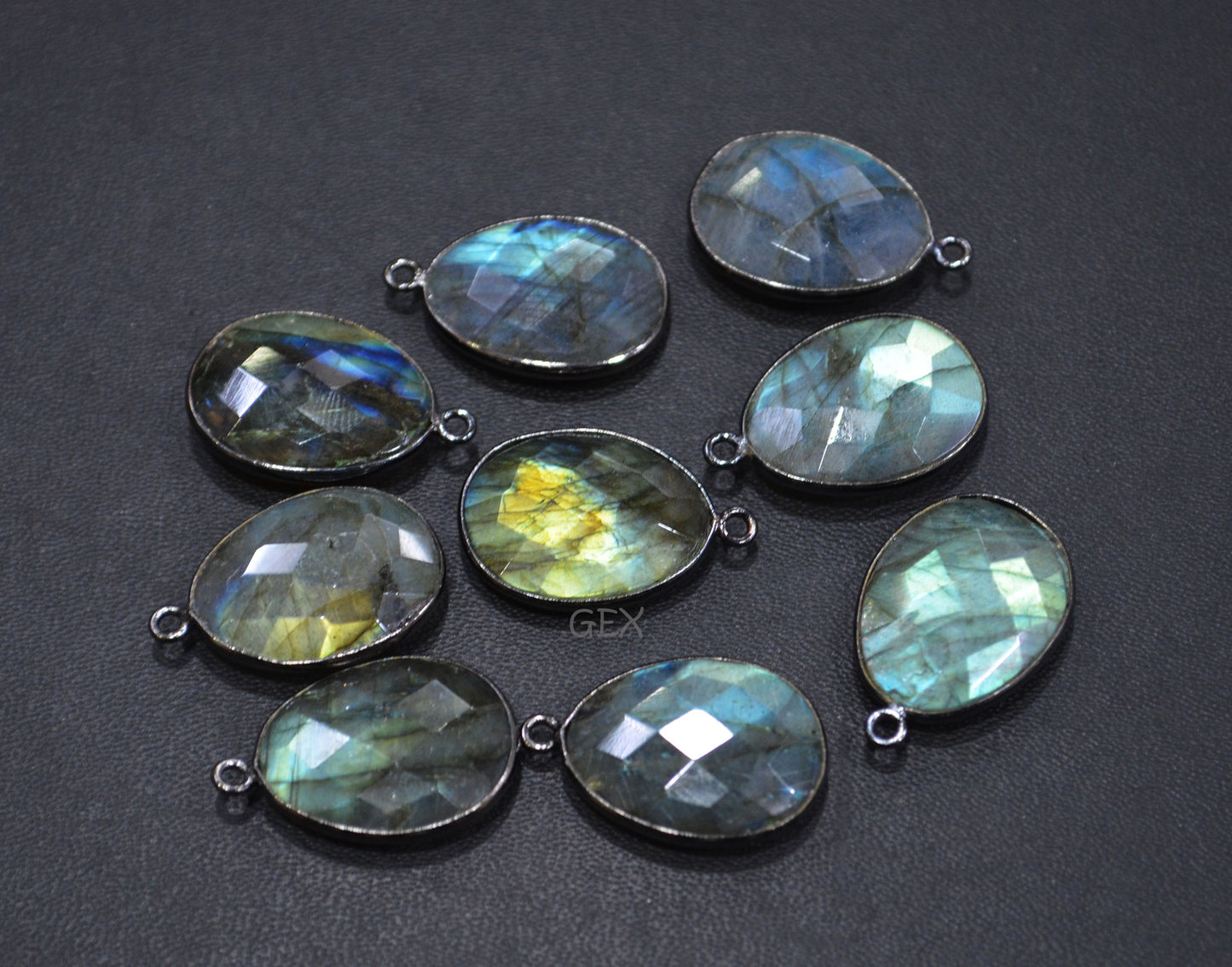Flashy Labradorite Faceted Egg Shape Connector , Sold By Piece , 16x20 mm , RB-7149