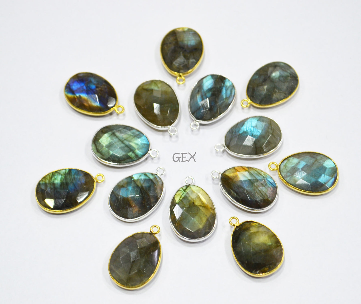 Flashy Labradorite Faceted Egg Shape Connector , Sold By Piece , 16x20 mm , RB-7149