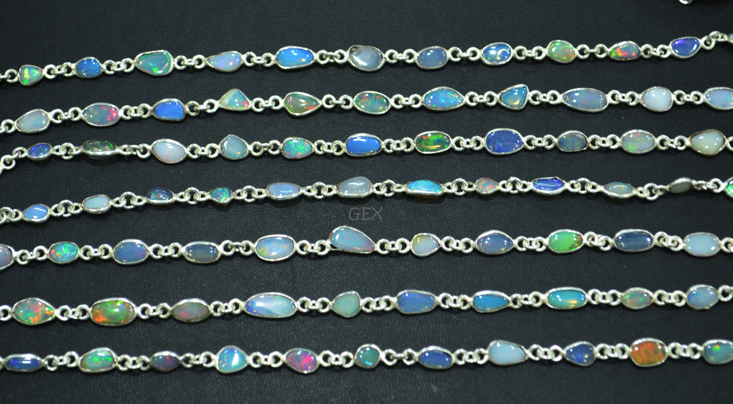 Ethiopian Opal Free Form Shape Smooth Connector Chain , 4 - 9 mm , RB-7152