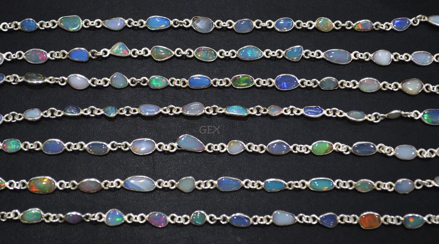 Ethiopian Opal Free Form Shape Smooth Connector Chain , 4 - 9 mm , RB-7152