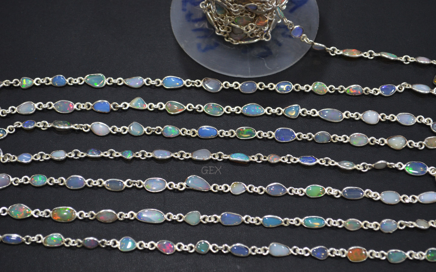 Ethiopian Opal Free Form Shape Smooth Connector Chain , 4 - 9 mm , RB-7152