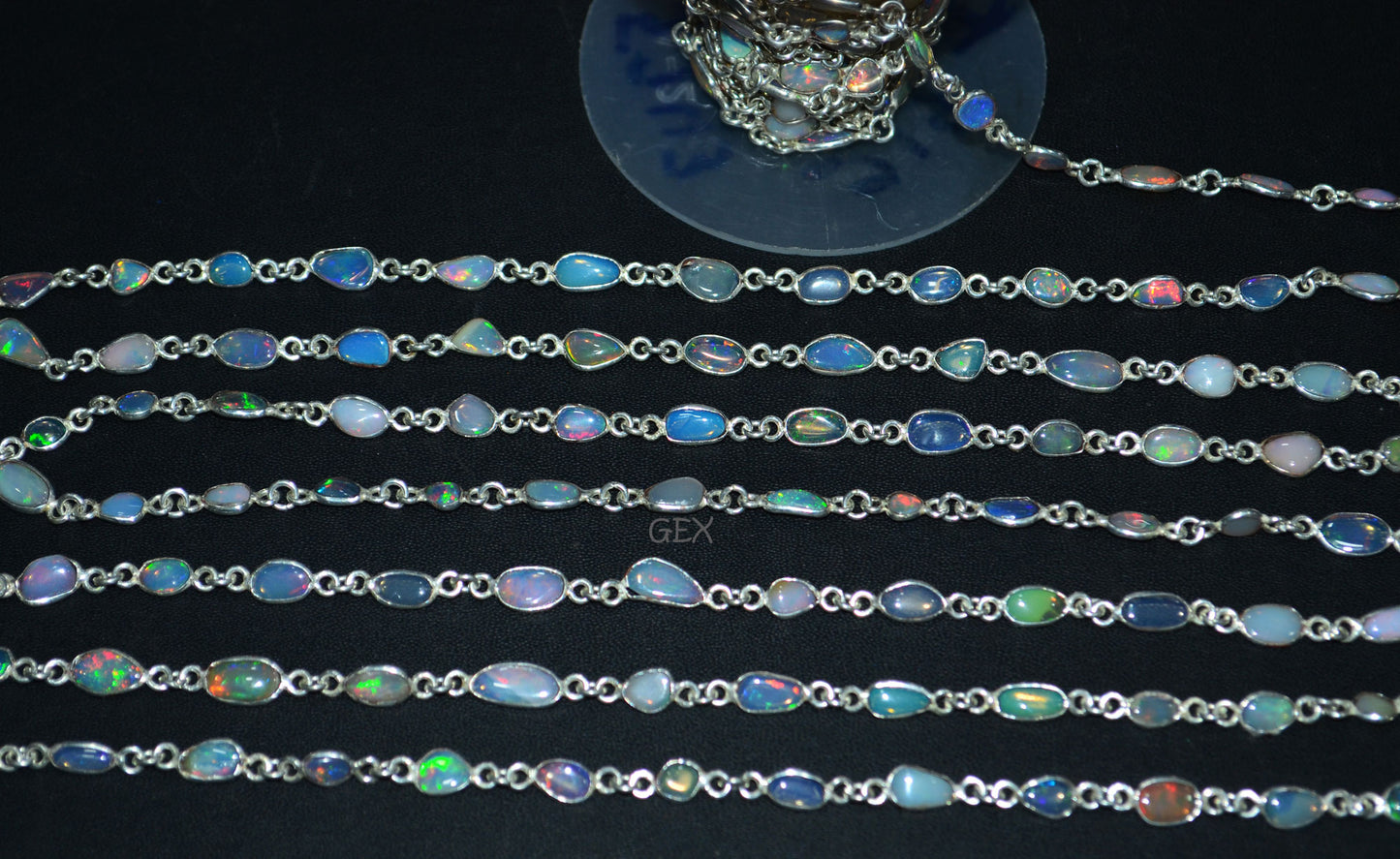 Ethiopian Opal Free Form Shape Smooth Connector Chain , 4 - 9 mm , RB-7152