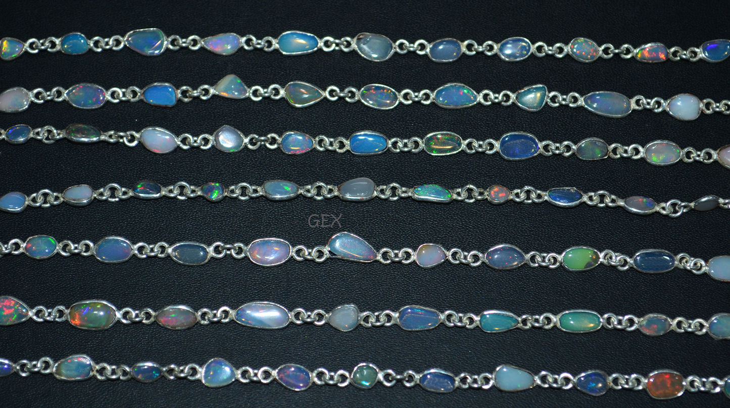 Ethiopian Opal Free Form Shape Smooth Connector Chain , 4 - 9 mm , RB-7152