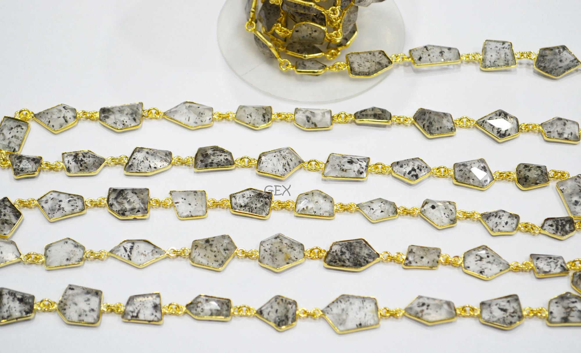 Natural Black Berry Dot Rutile Faceted Fancy Cut Shape Connector Chain , 10 - 16 mm , RB-7153