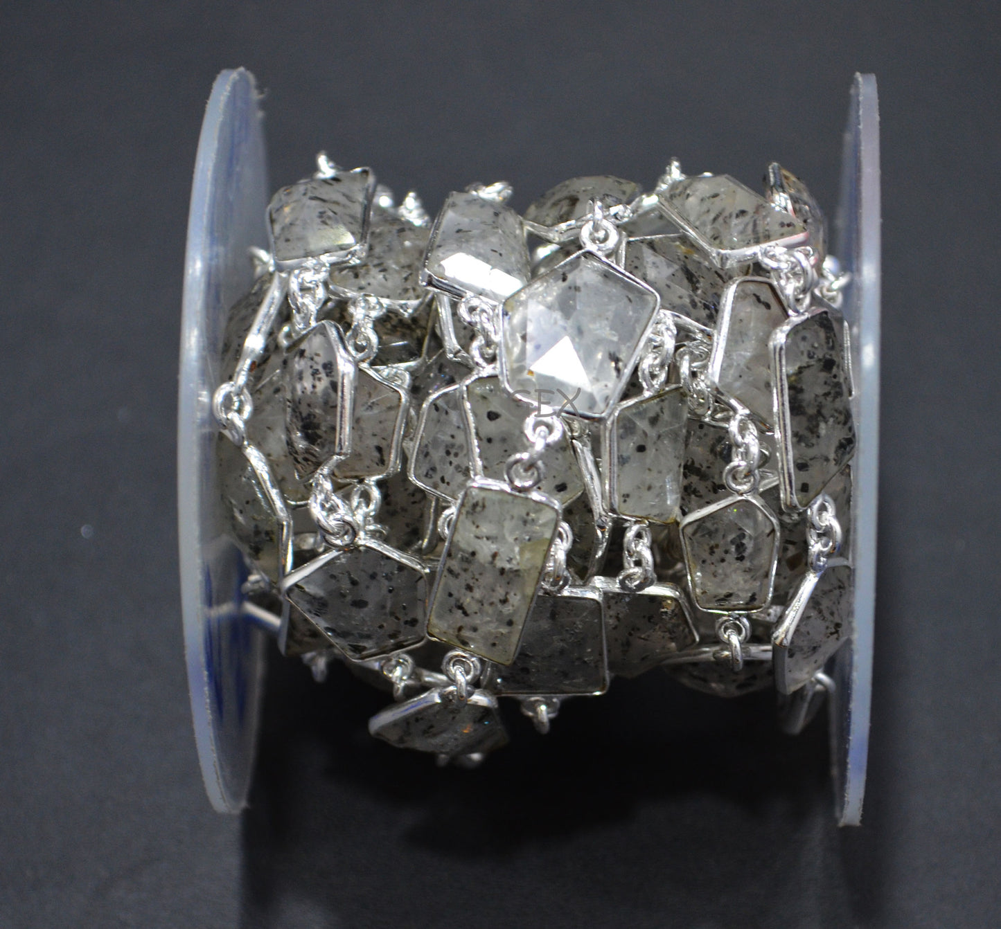 Natural Black Berry Dot Rutile Faceted Fancy Cut Shape Connector Chain , 10 - 16 mm , RB-7153