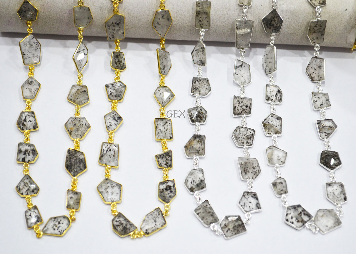 Natural Black Berry Dot Rutile Faceted Fancy Cut Shape Connector Chain , 10 - 16 mm , RB-7153