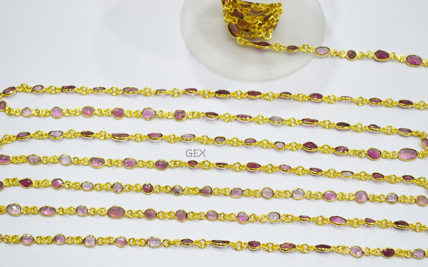 Natural Pink Tourmaline Faceted Free Form Shape Connector Chain , 5 - 7 mm , RB-7155