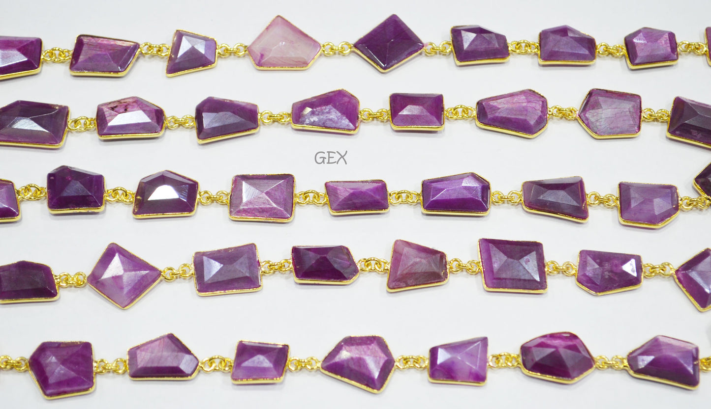 Lavender Colored Moonstone Faceted Fancy Cut Shape Connector Chain , 11x13 - 15x19 mm , RB-7156