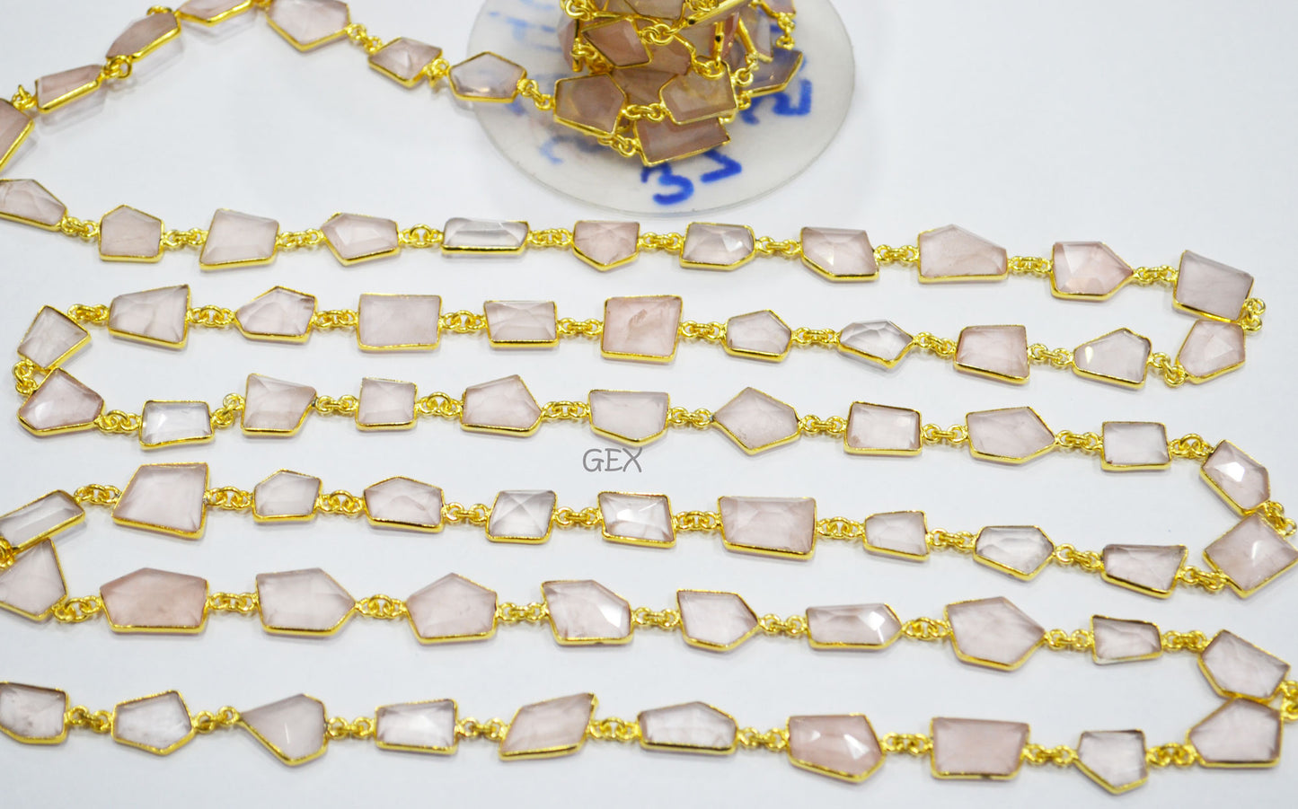Rose Quartz Faceted Fancy Cut Shape Connector Chain , 10x12 - 13x15 mm , RB-7158